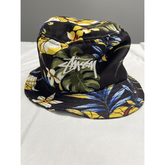 Stussy Vintage Paradise Bucket Hat Blue Floral Graffiti Logo Fisherman Surf S/M - Picture 1 of 6